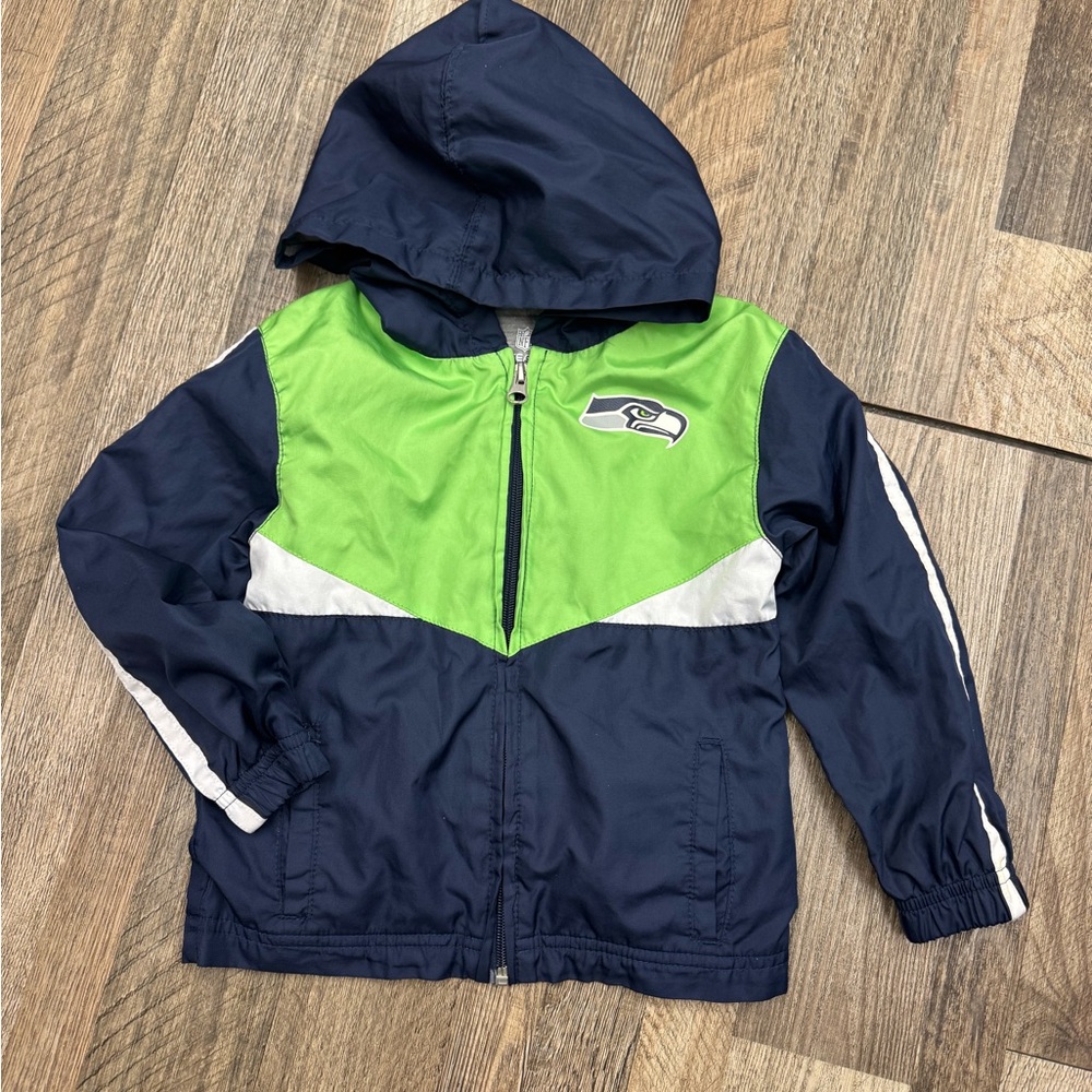 Kids Seahawks Navy and Green Hooded Jacket